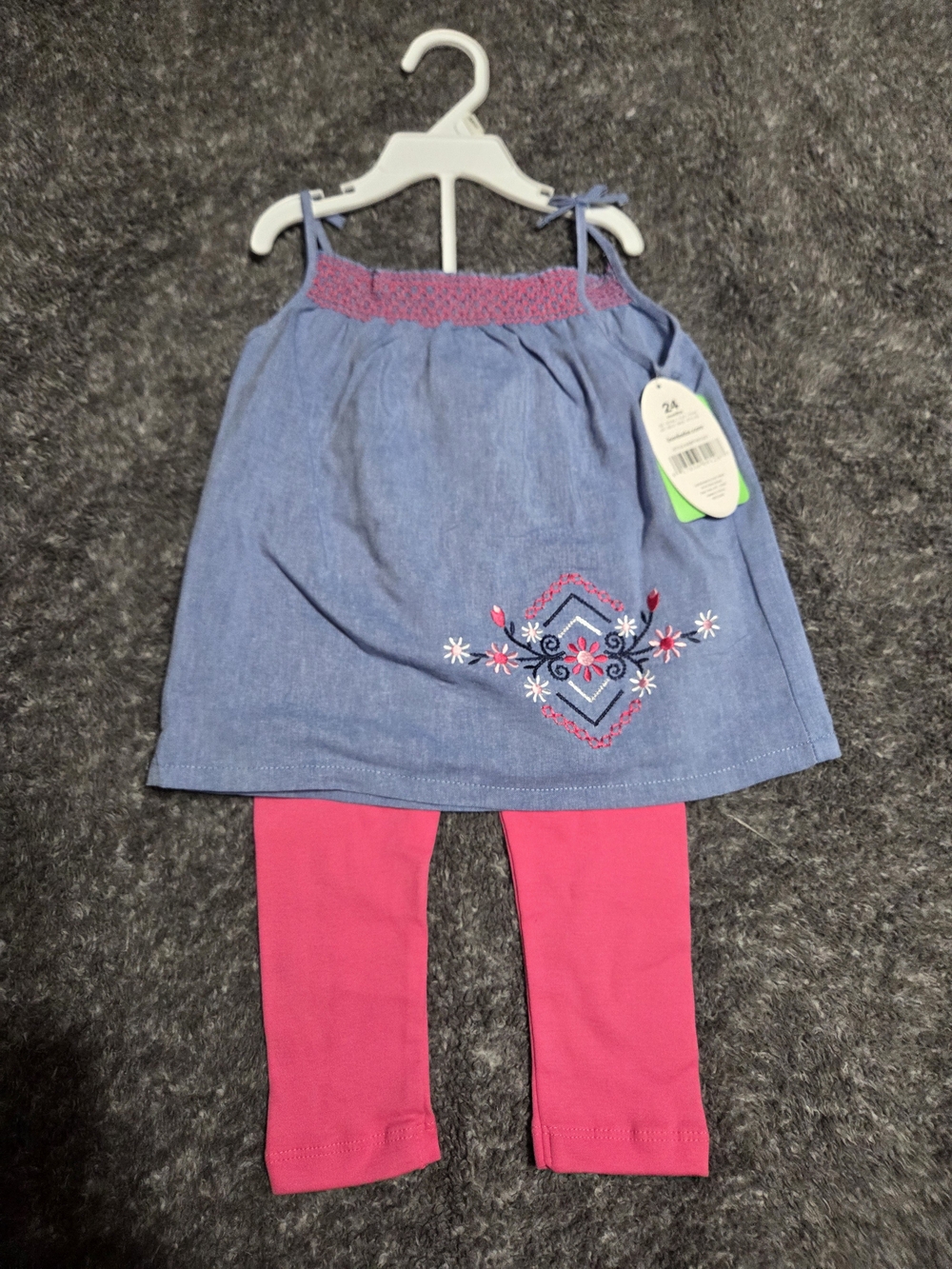 Bon Bebe Blue Chambray Top with Pink Leggings Set